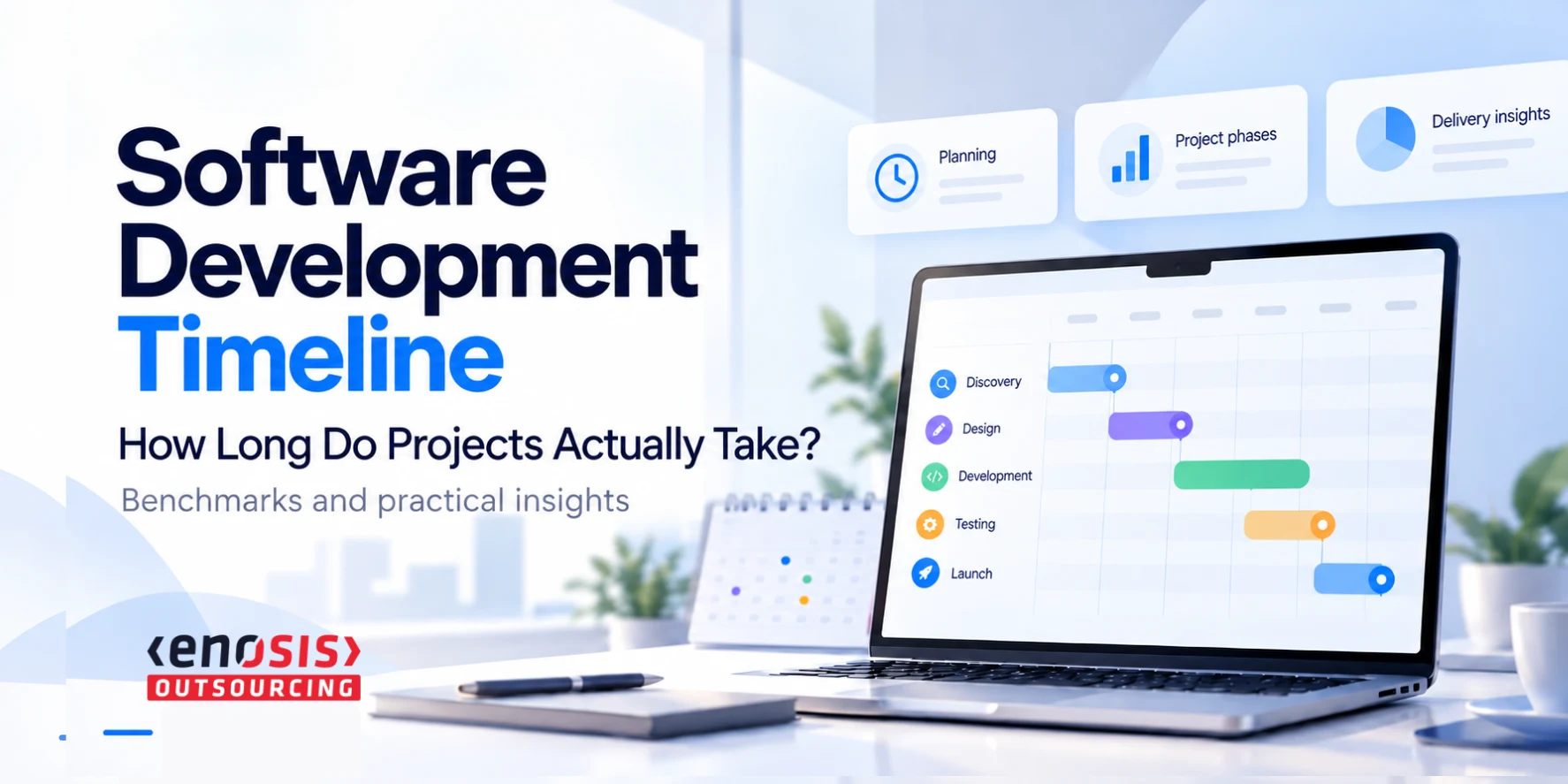 Enosis Outsourcing featured image of a software development timeline dashboard with project phases and planning visuals.
